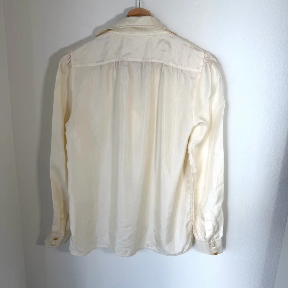 Tory Burch Ivory Silk Blouse Tunic Size 2 Gold Double-T Buttons